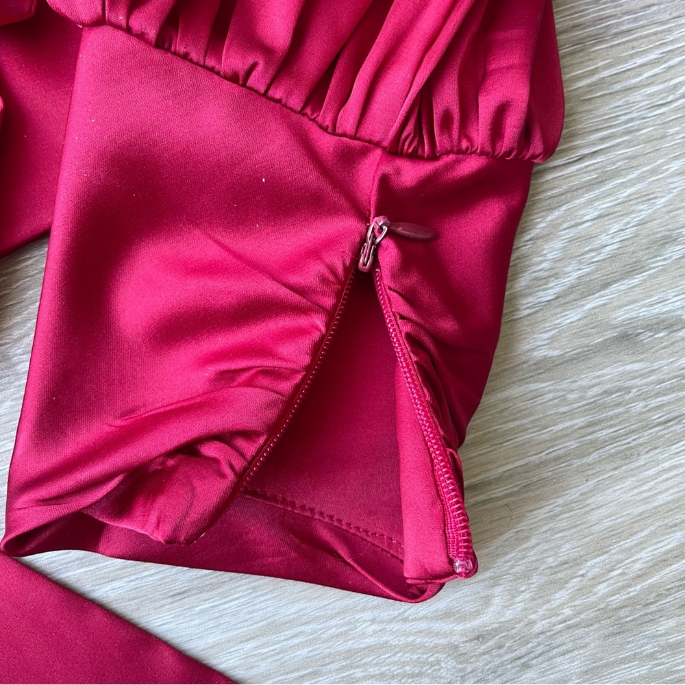 White House Black Market Satin Tie Waist Blouse Size 4 Red - Picture 5 of 8